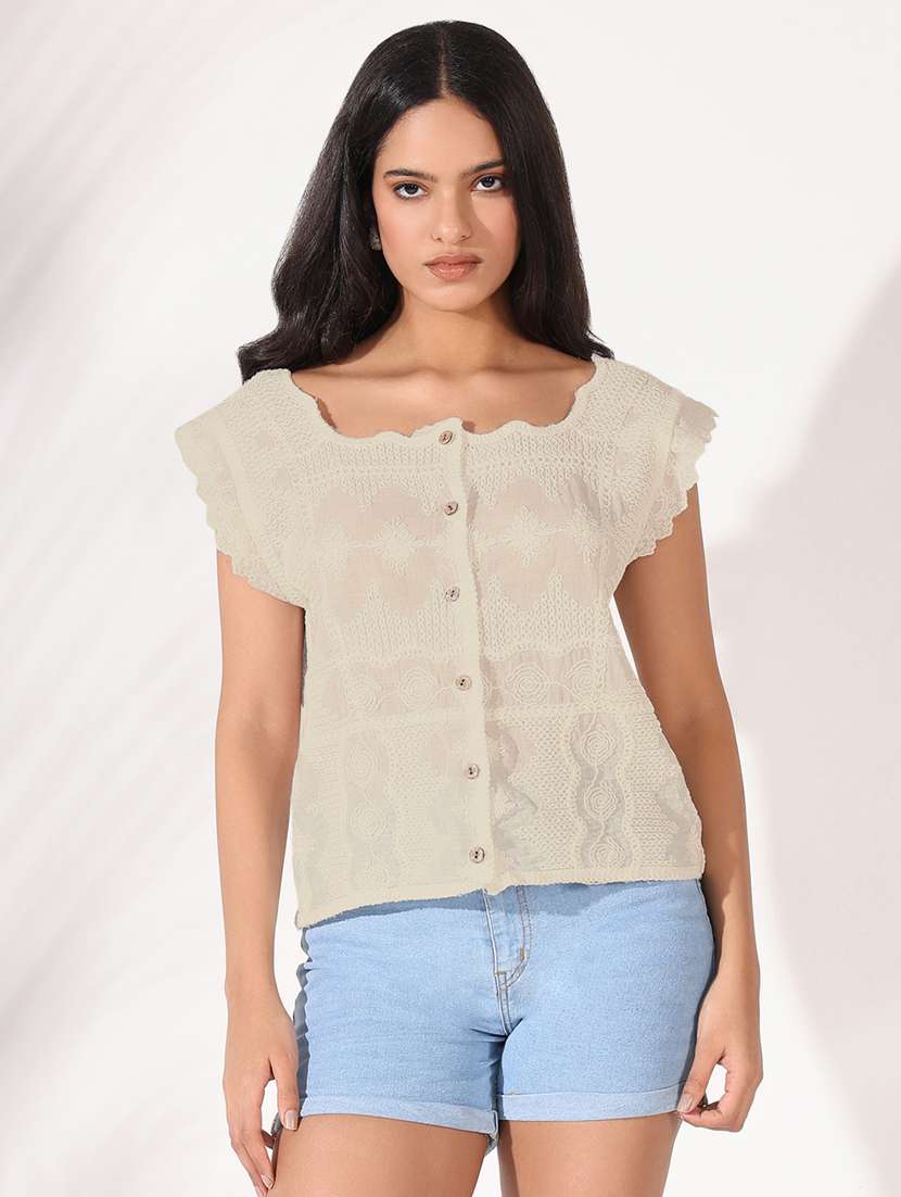 women self designed sleeveless regular top - 21843015 - Standard Image - 2