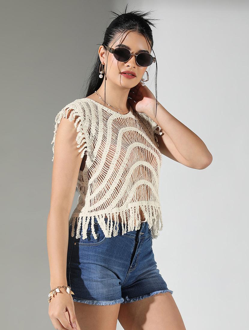 women sleeveless crochet crop top - 21843019 - Standard Image - 2