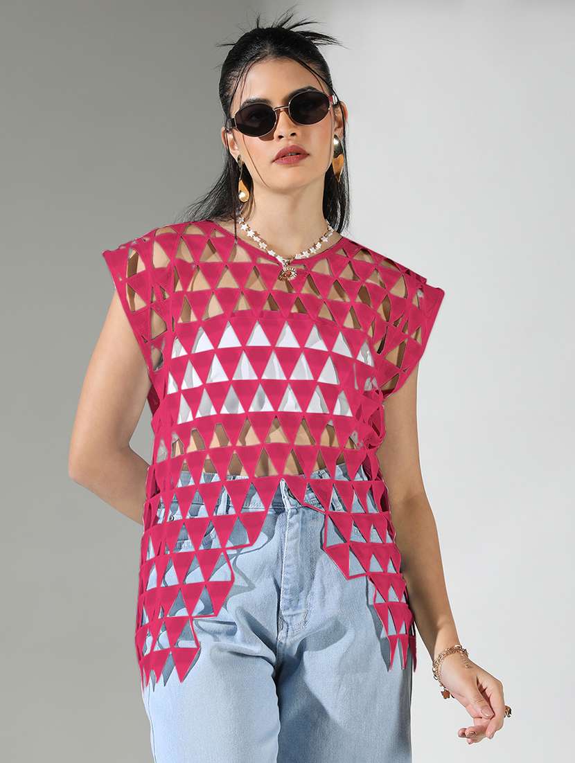 women solid sleeveless cut out detailed top - 21843020 -  Zoom Image - 0