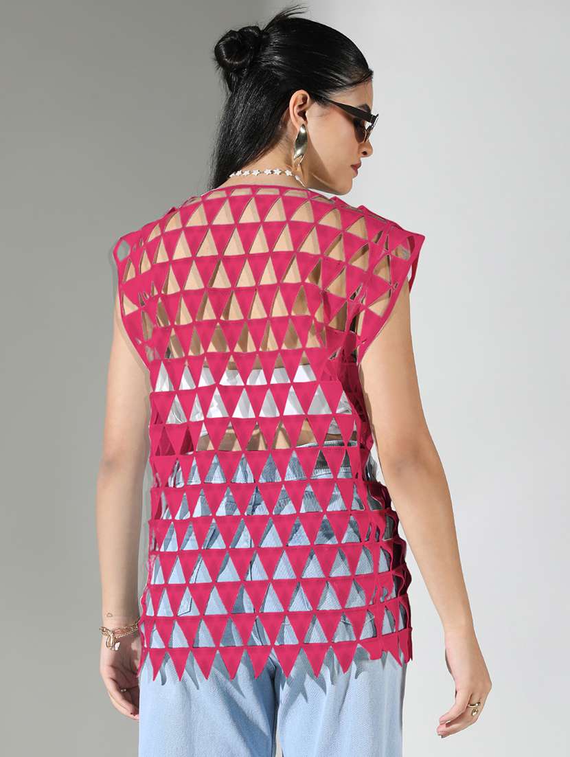 women solid sleeveless cut out detailed top - 21843020 - Standard Image - 2