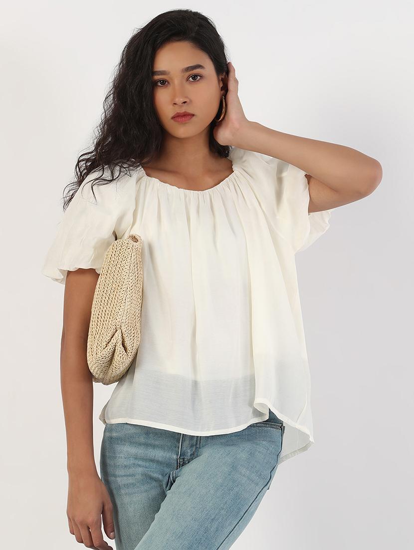 women solid puff sleeves regular top - 21843029 -  Zoom Image - 0