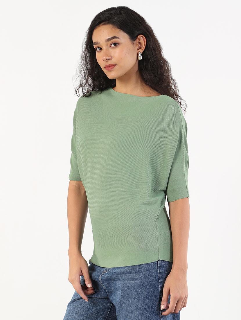 women solid batwing sleeves regular top - 21843030 - Standard Image - 2