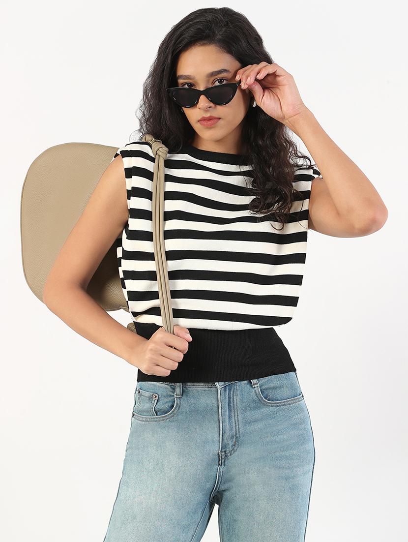 women striped cap sleeves regular top - 21843038 - Zoom Image - 0