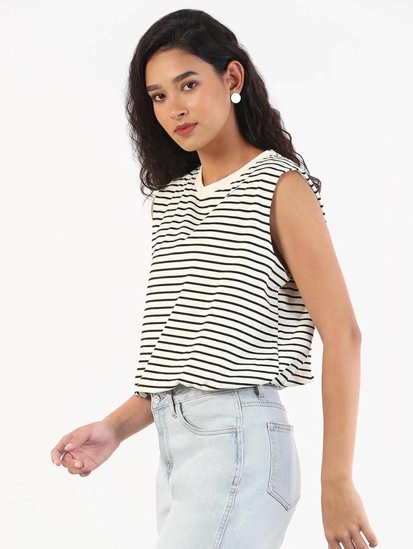 women striped sleeveless blouson top - 21843039 - Standard Image - 2