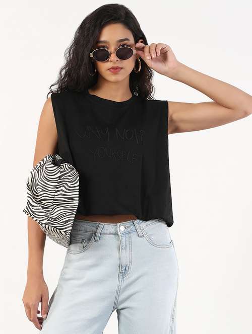 women solid sleeveless blouson top - 21843040 - Standard Image - 0