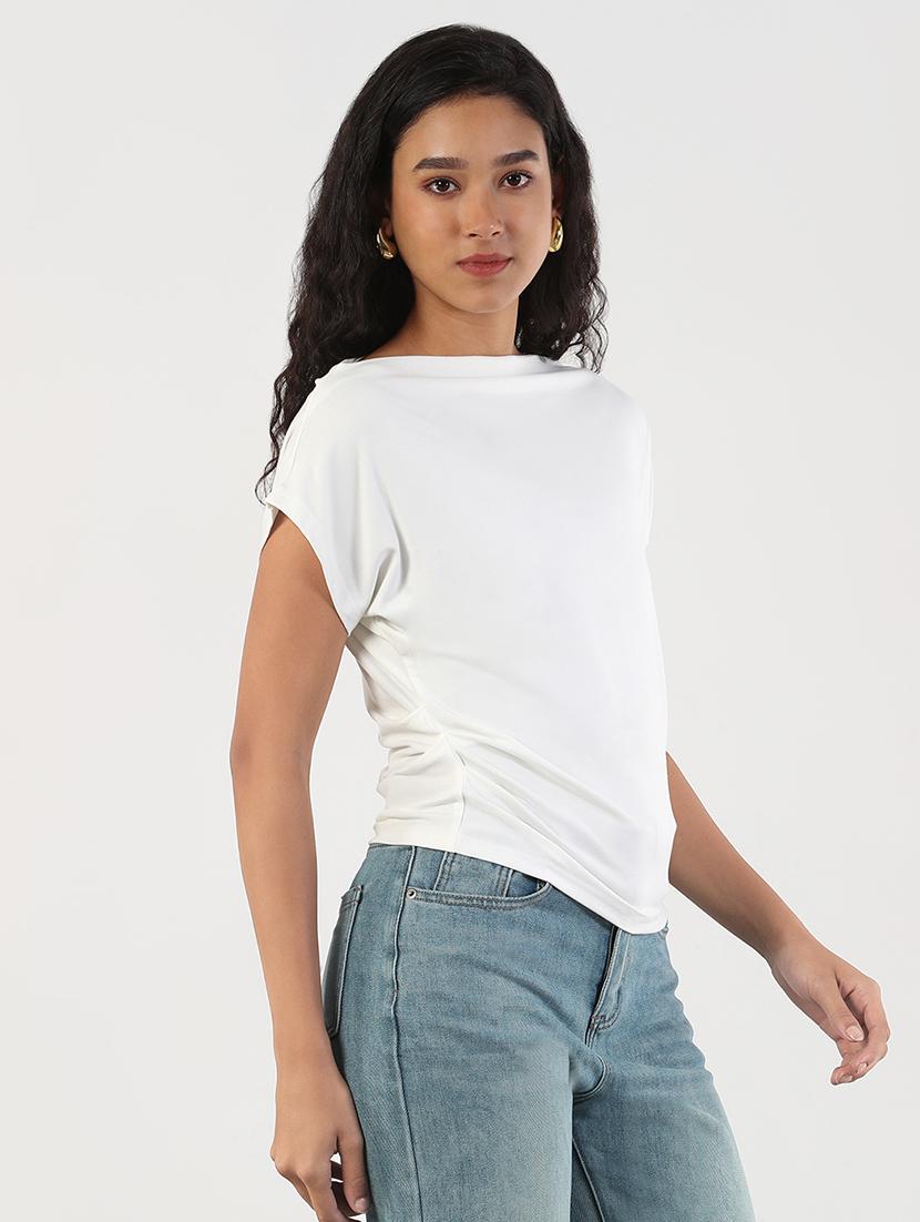 women solid boat neck regular top - 21843042 - Standard Image - 2