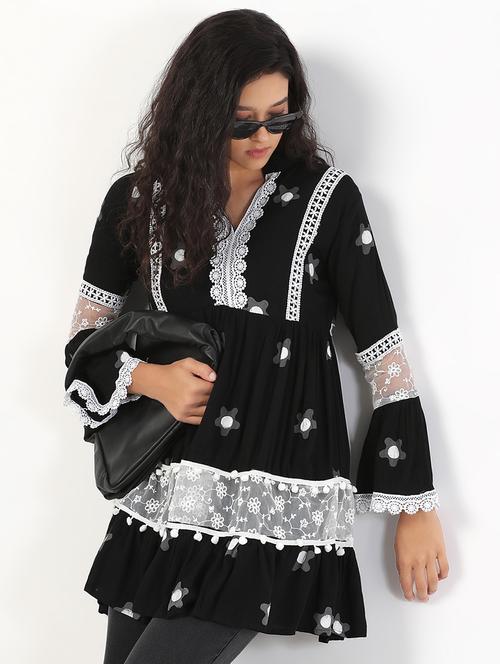 women printed bell sleeves flared kurti - 21843048 - Standard Image - 0