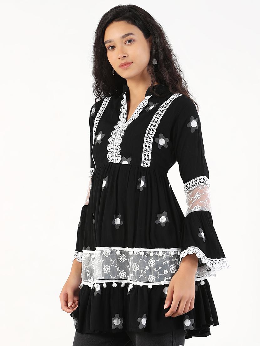 women printed bell sleeves flared kurti - 21843048 - Standard Image - 2