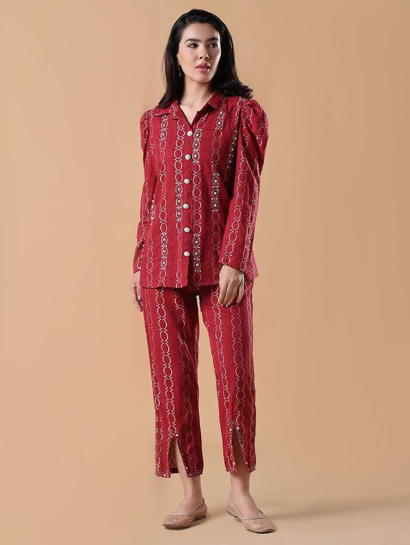 women embroidered shirt and trouser co-ord set