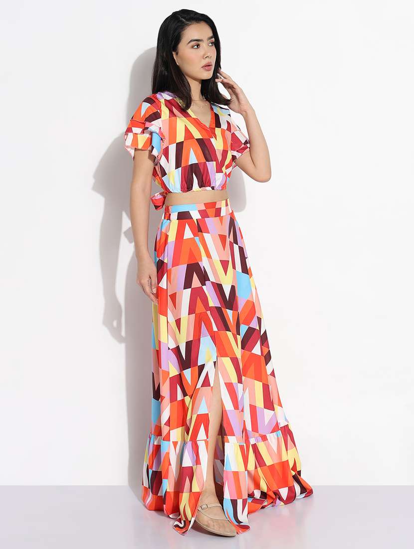 women printed top and skirt co-ord set - 21843073 -  Standard Image - 2