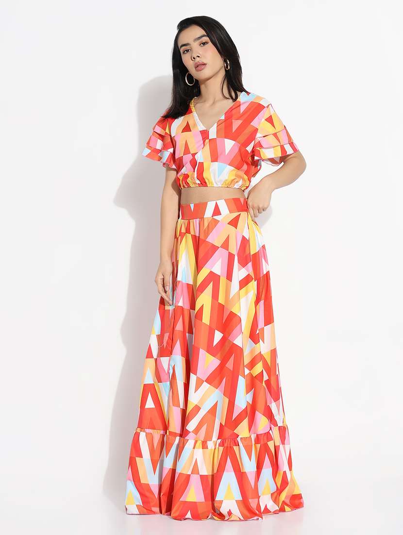 women printed top and skirt co-ord set - 21843074 -  Standard Image - 2