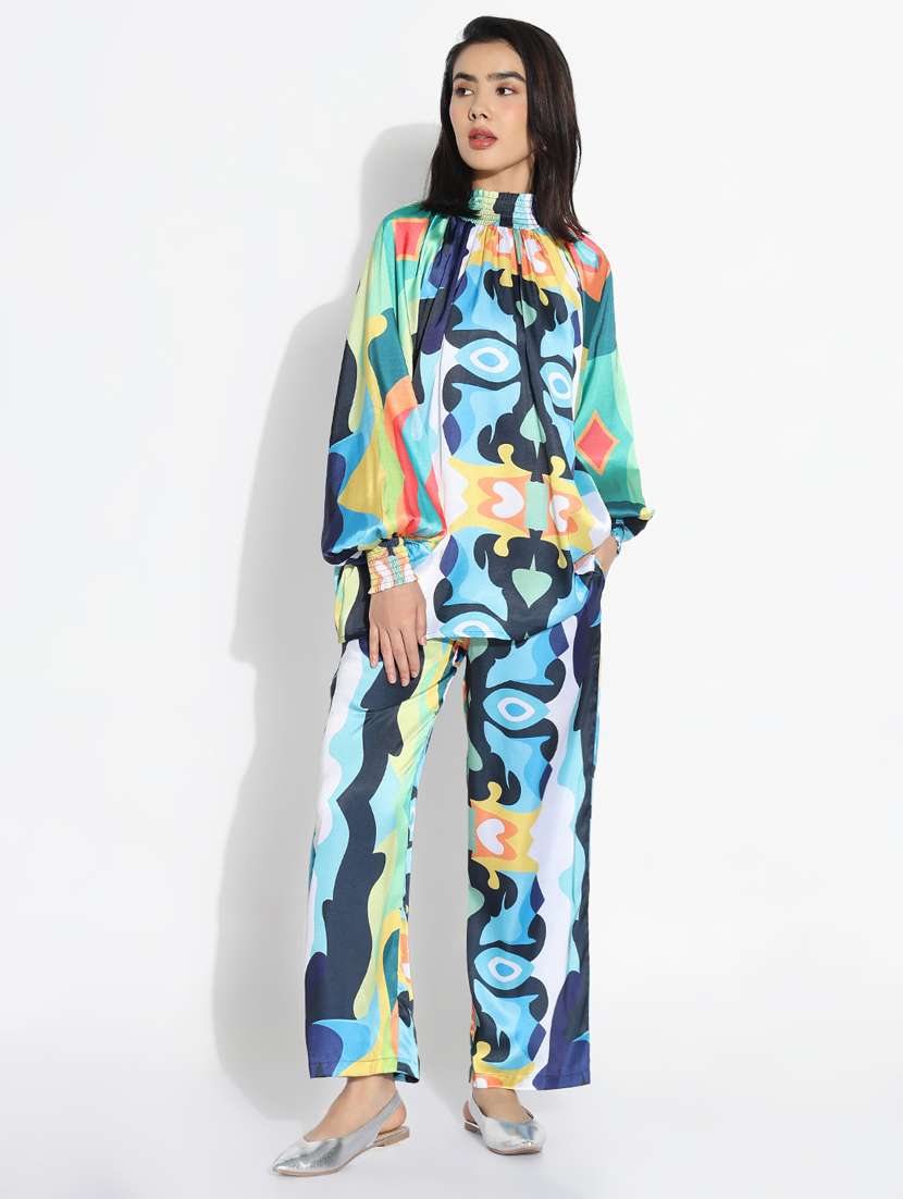 women printed top and trouser co-ord set