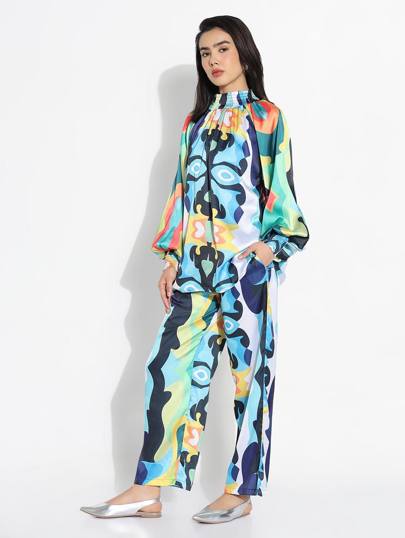 women printed top and trouser co-ord set - 21843077 - Standard Image - 2