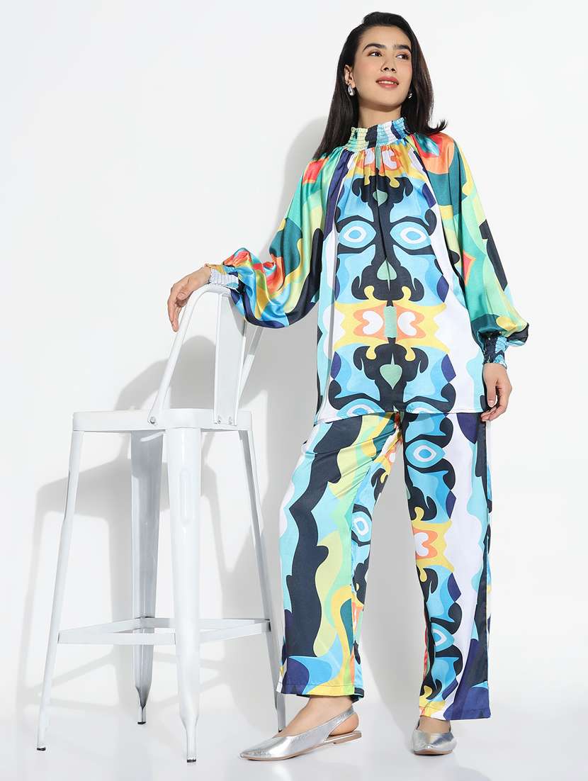 Women Printed Top And Trouser Co Ord Set