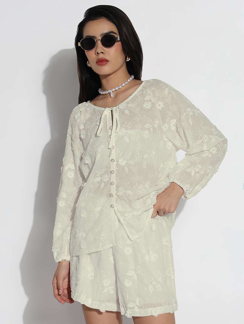 women embroidered top and shorts co-ord set