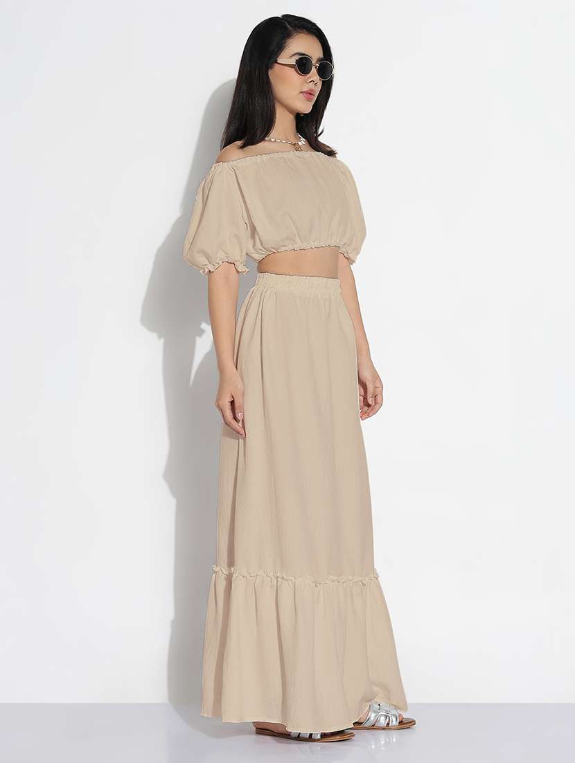 women solid off shoulder top and skirt co-ord set  - 21843082 -  Standard Image - 2