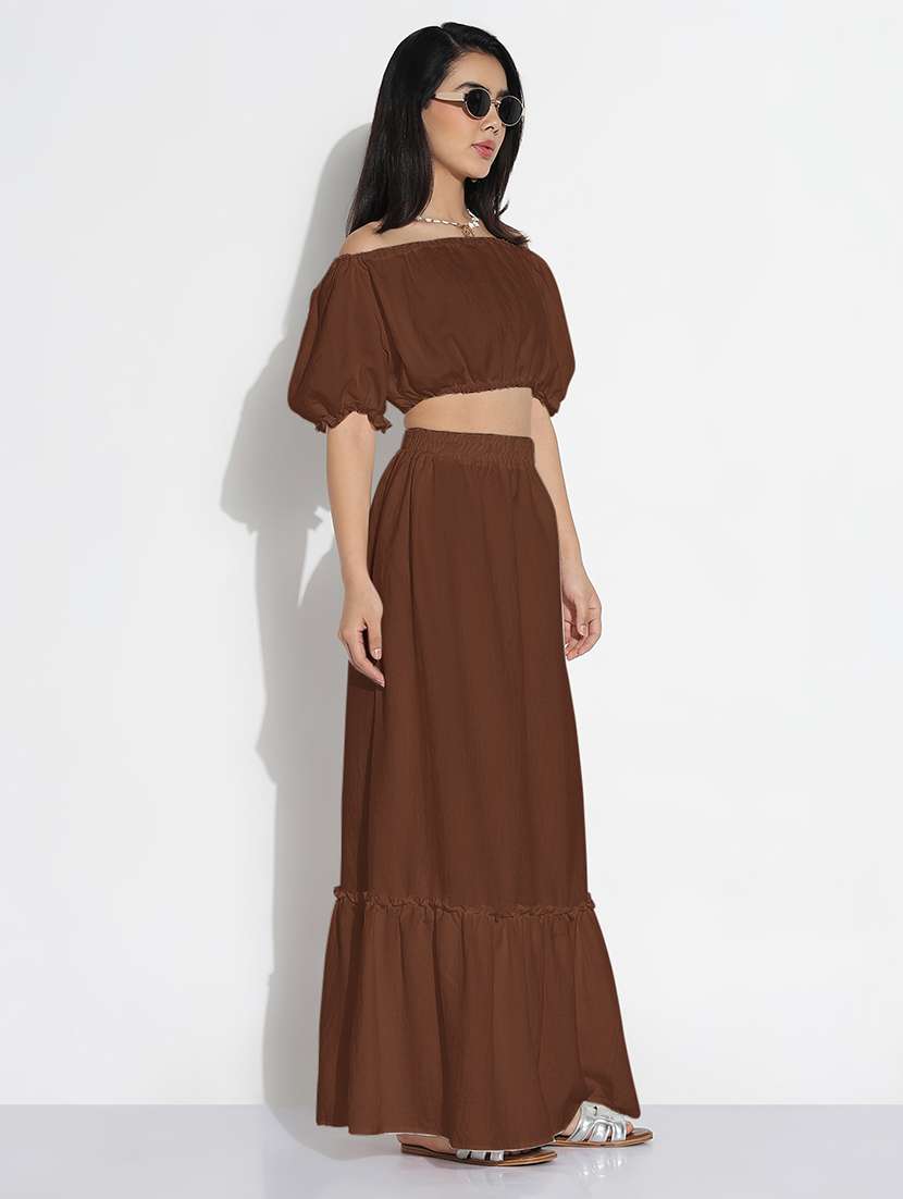 women solidoff shoulder top and skirt co-ord set  - 21843083 -  Standard Image - 2