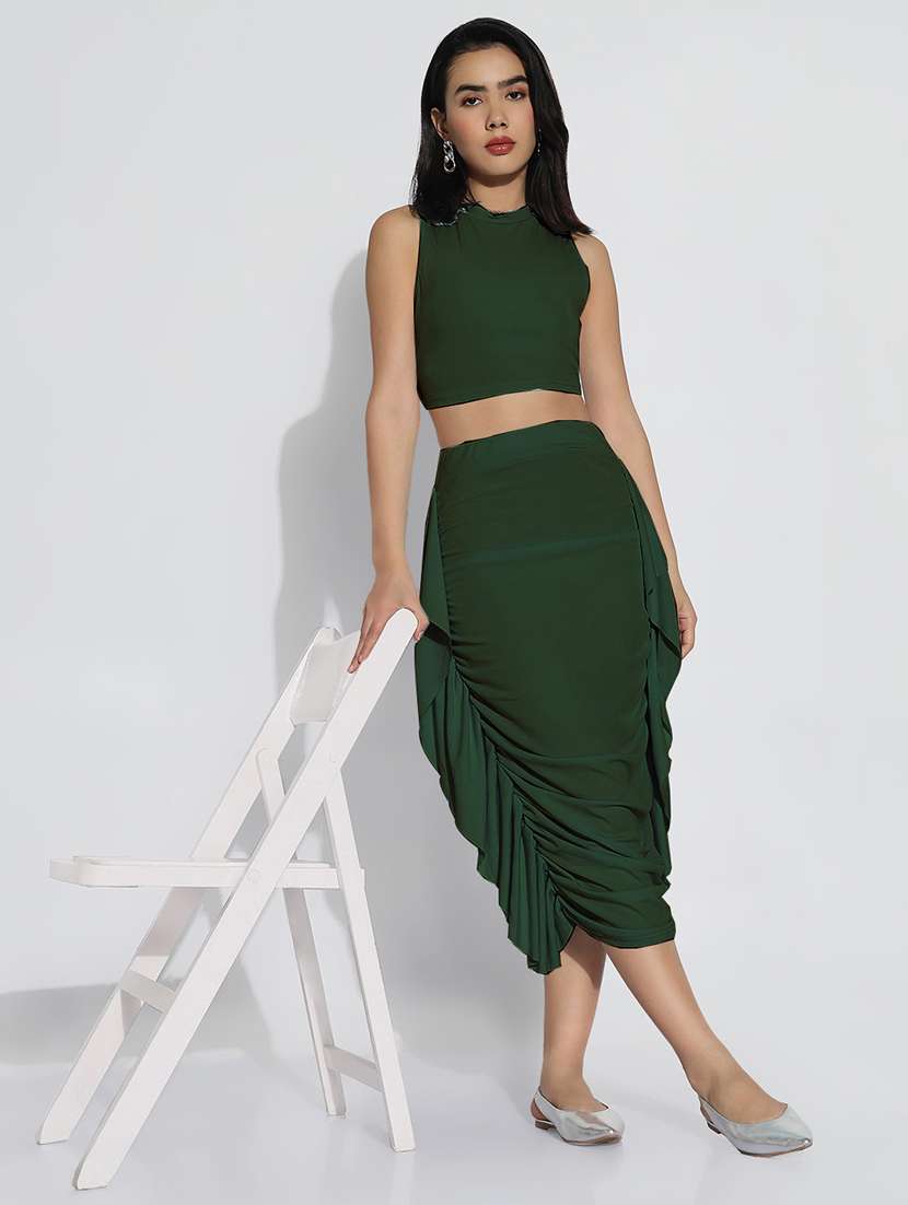 women solid top and skirt co-ord set 