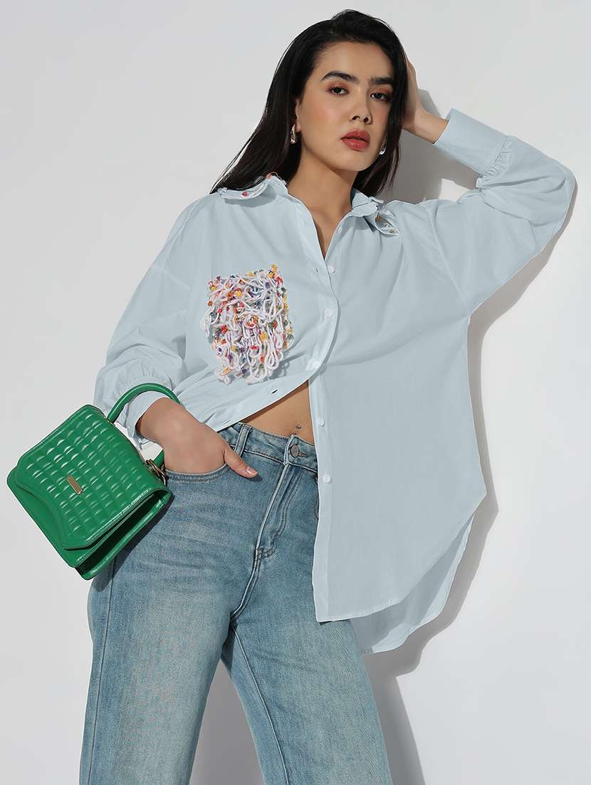 Women Collared Long Sleeves Oversized Shirt
