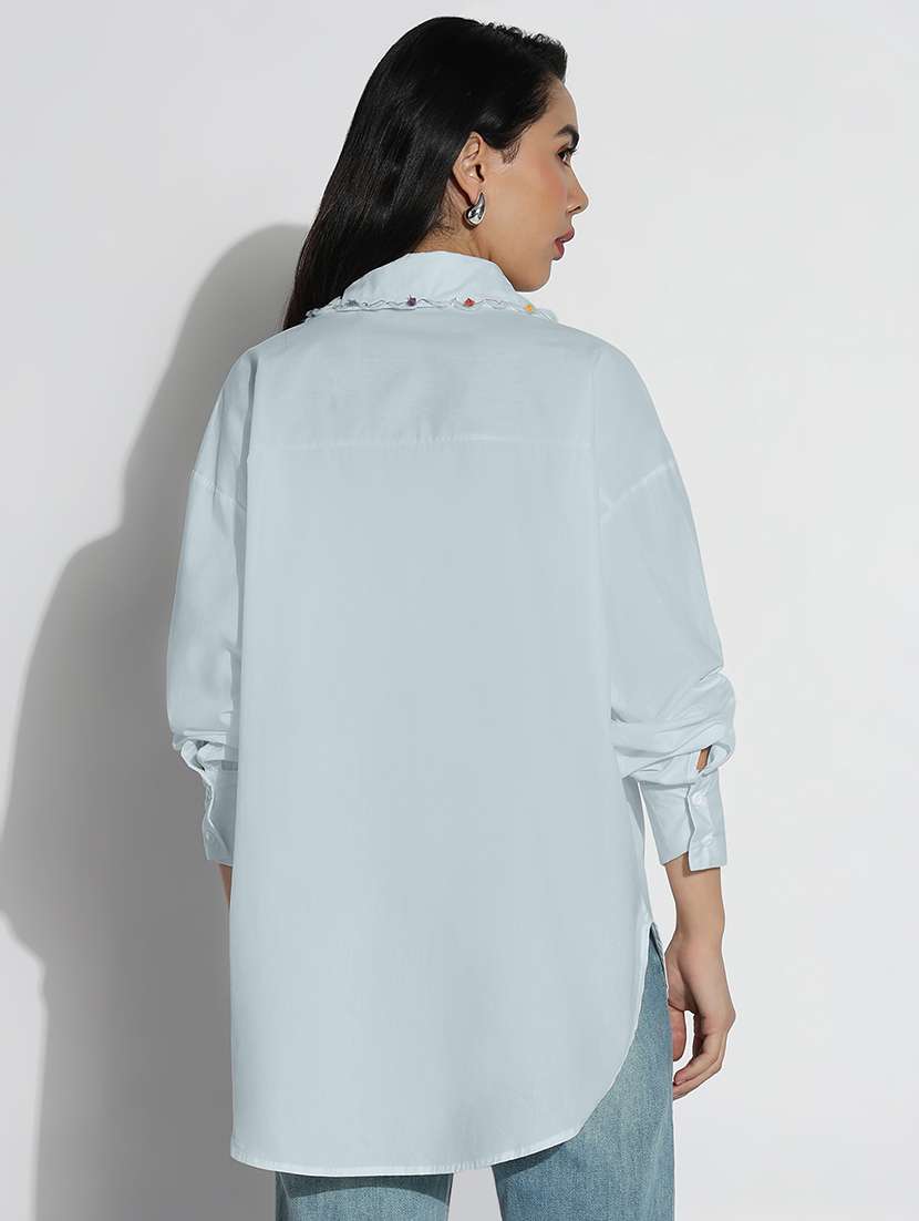 Women Collared Long Sleeves Oversized Shirt