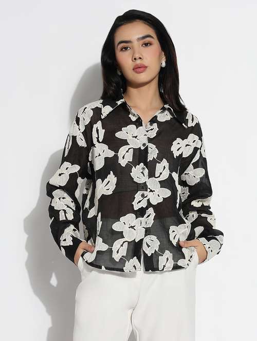 black chiffon regular shirt - 21843098 - Standard Image - 0