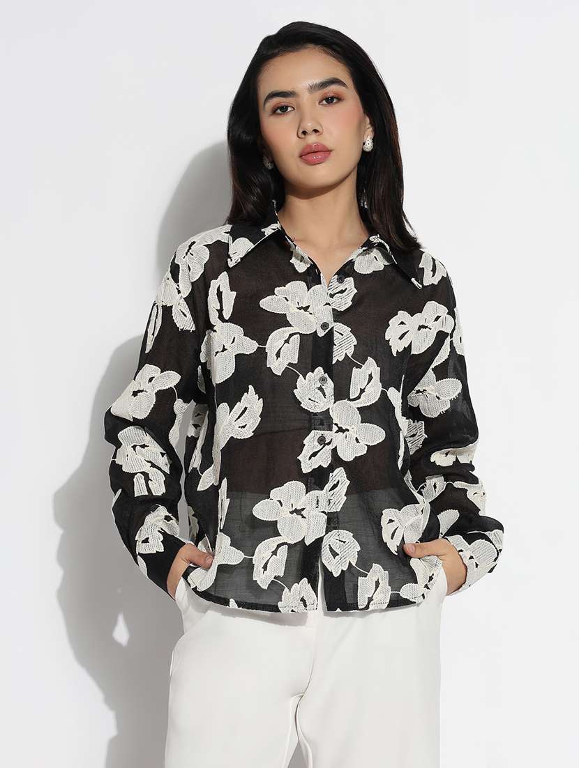 black chiffon regular shirt - 21843098 - Zoom Image - 0