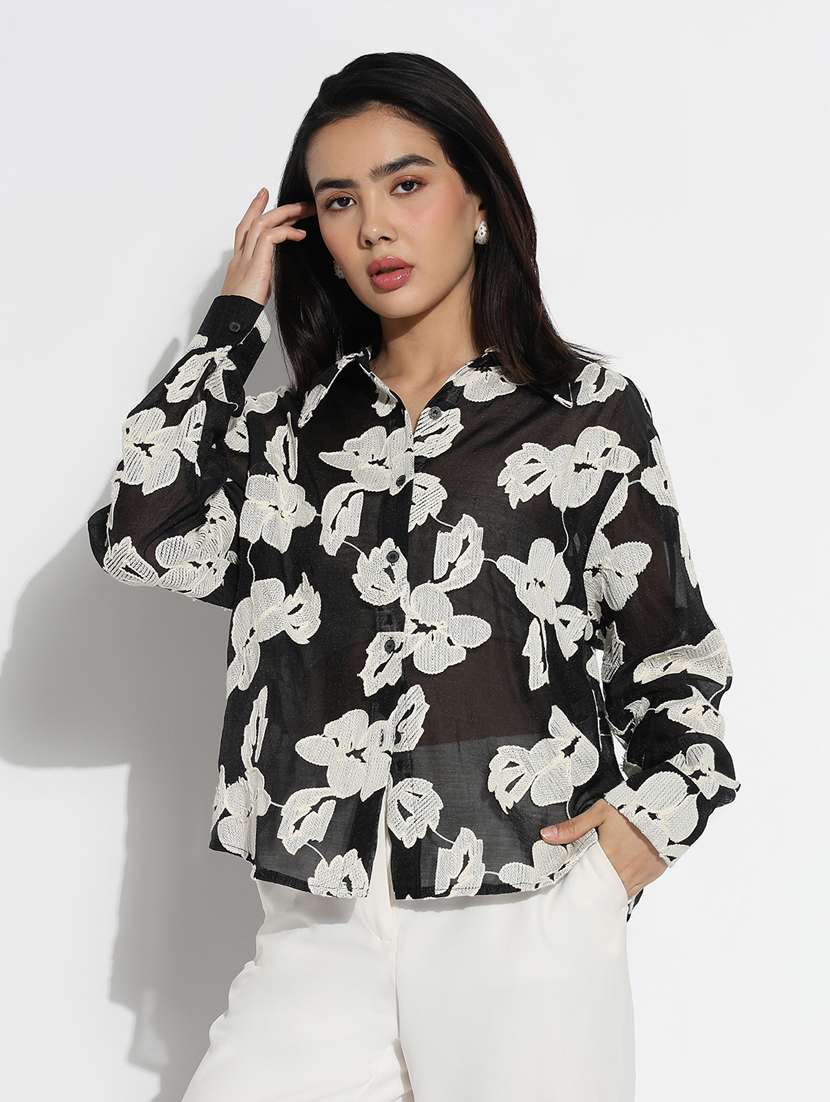 black chiffon regular shirt - 21843098 - Standard Image - 2