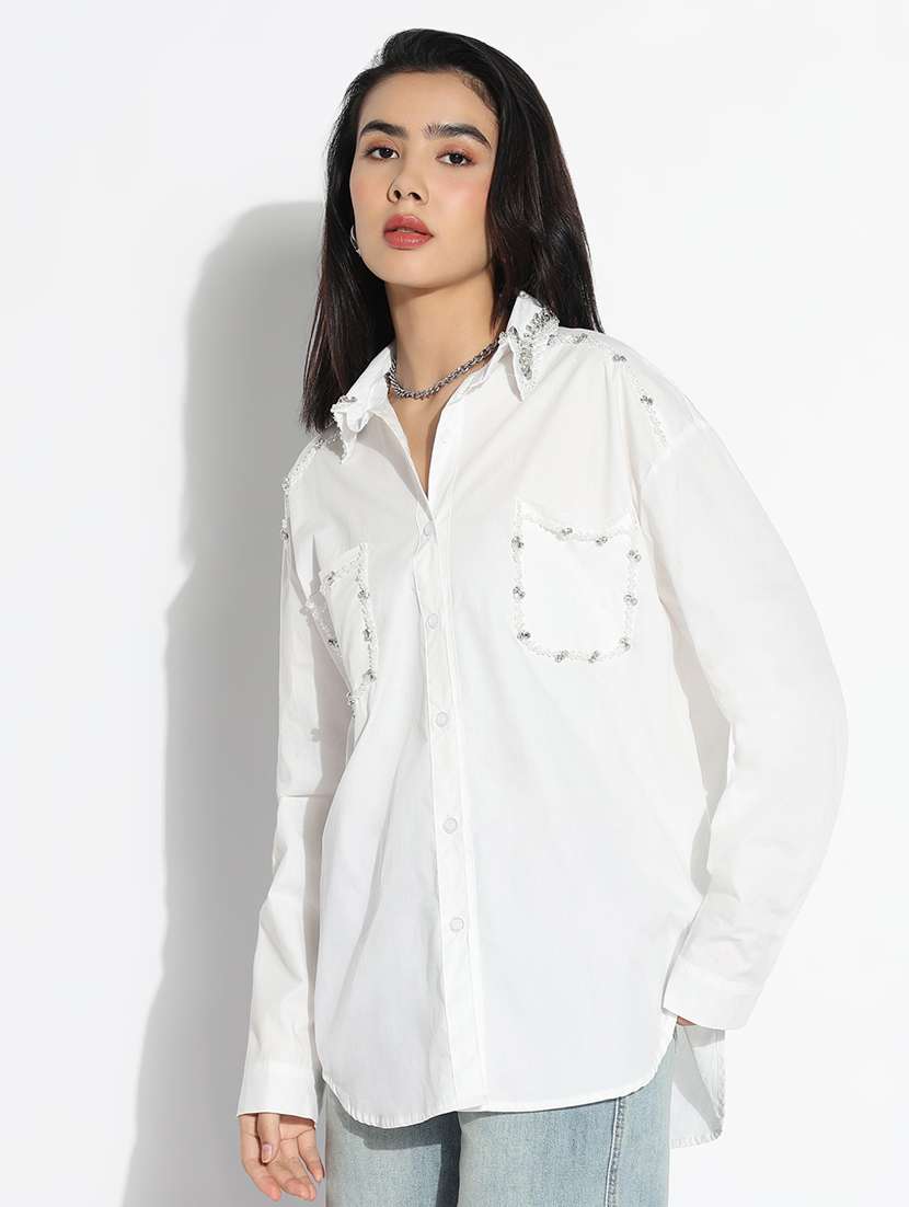 White Cotton Regular Shirt