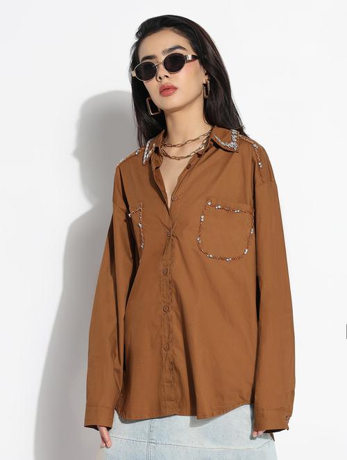 brown cotton regular shirt - 21843107 - Standard Image - 0