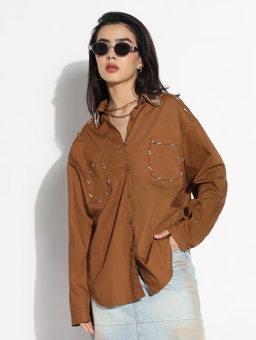 brown cotton regular shirt - 21843107 - Standard Image - 2