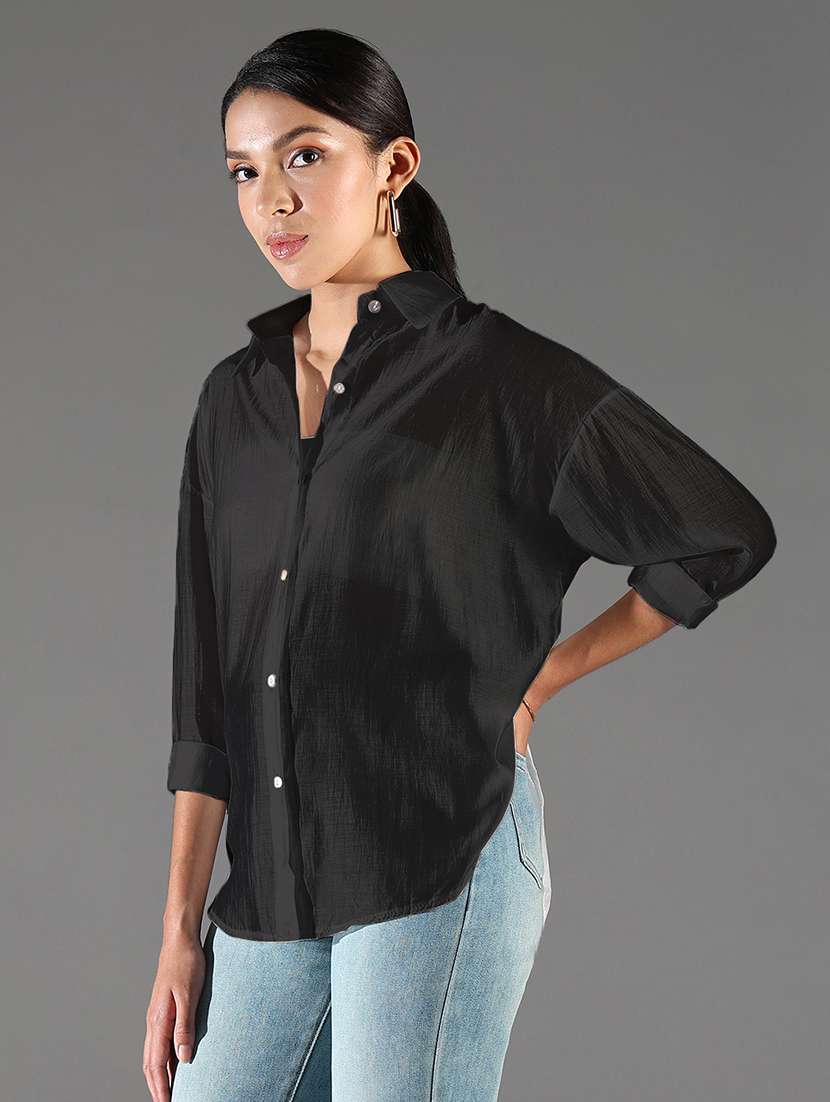 women collared long sleeves high-low shirt - 21843113 -  Standard Image - 2