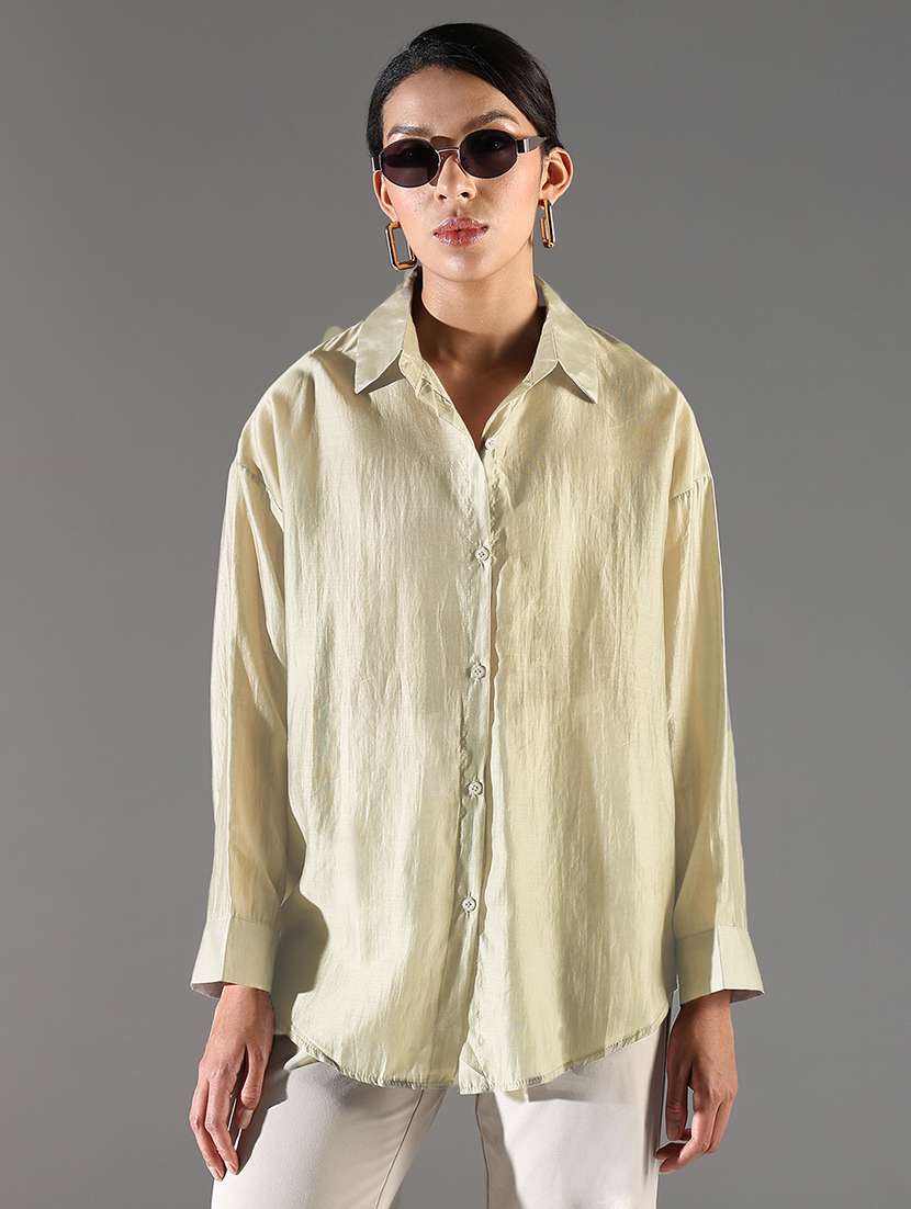 women collared long sleeves oversized shirt