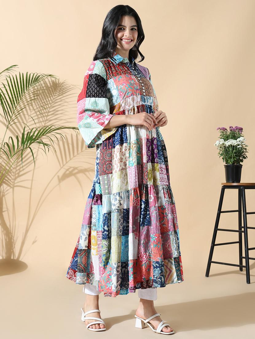 women printed three quarter sleeve flared kurta - 21843130 - Standard Image - 2