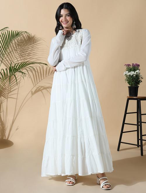 women white embroidered long sleeve anarkali kurta - 21843133 - Standard Image - 0