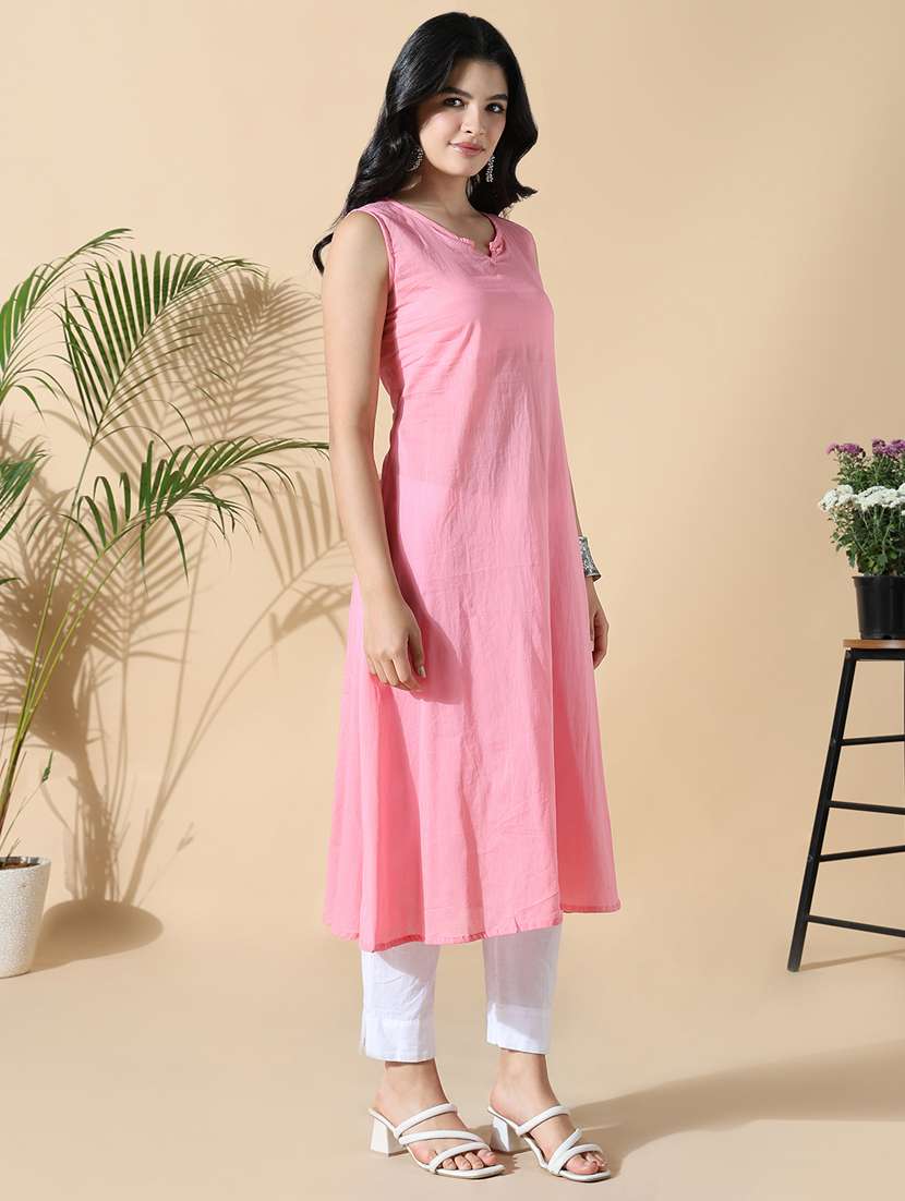 women pink embroidered long sleeve anarkali kurta - 21843135 -  Standard Image - 2