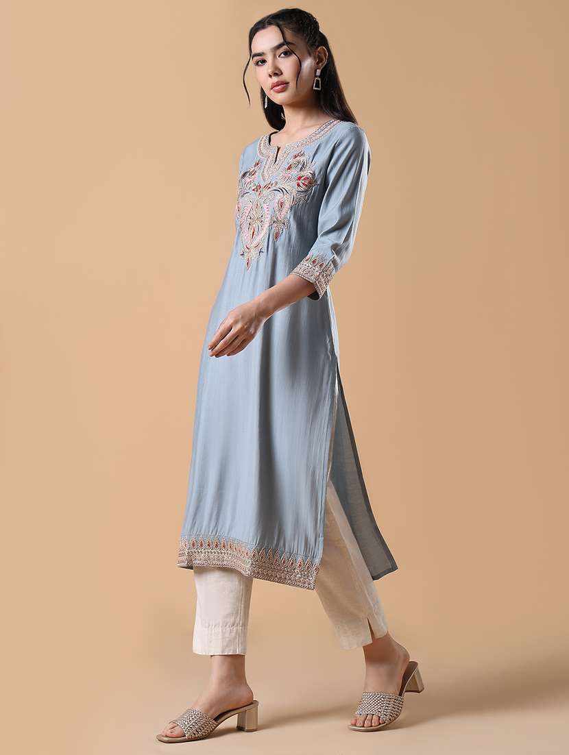 women three quarter sleeve straight kurta - 21843140 - Standard Image - 2