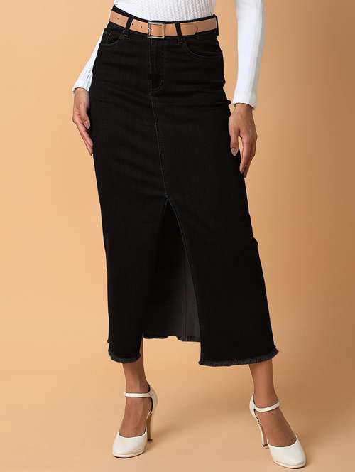 women solid high rise denim skirt - 21843160 -  Standard Image - 0