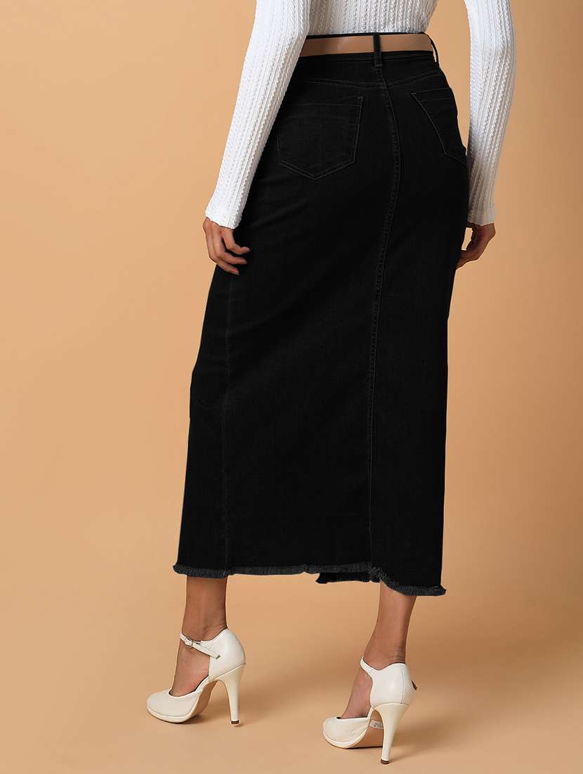 women solid high rise denim skirt - 21843160 -  Standard Image - 2