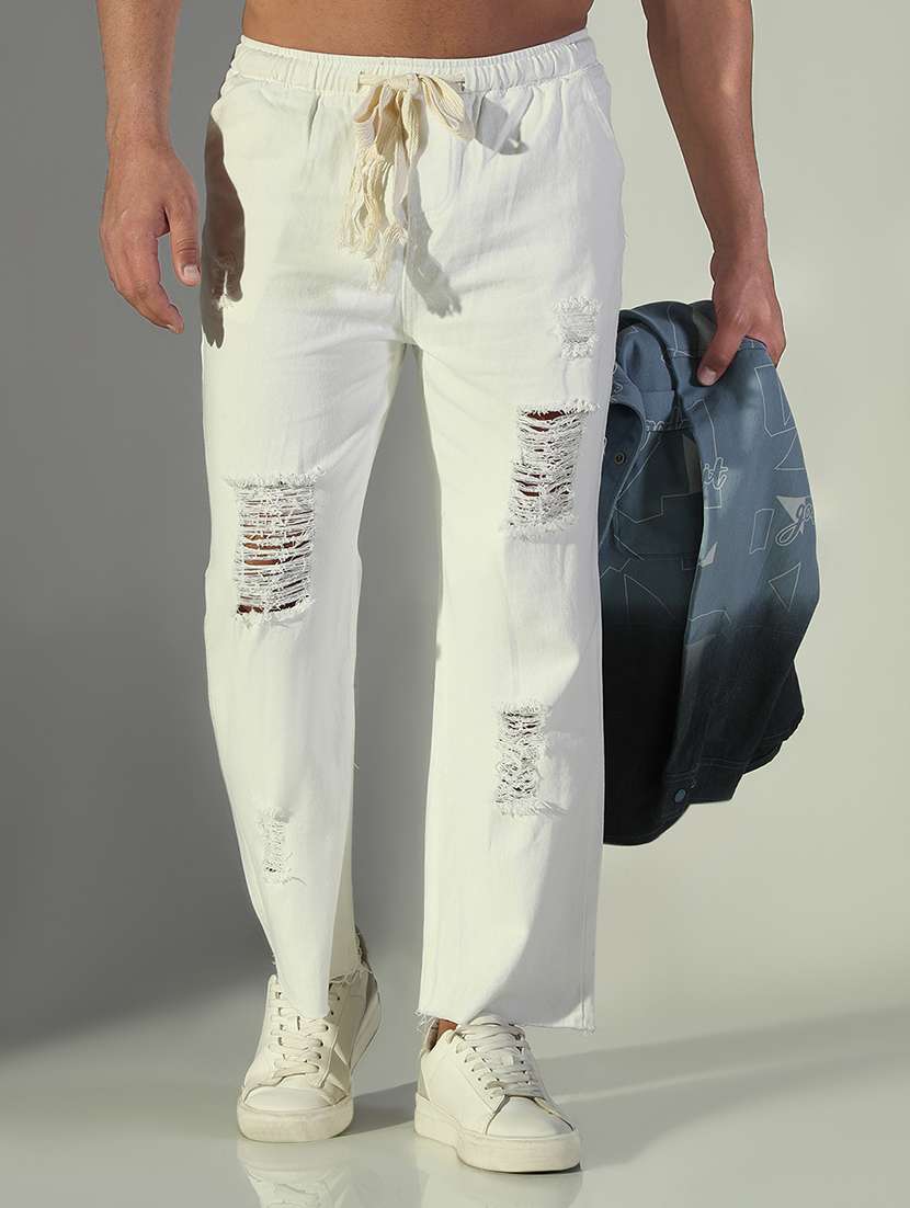 men white distress mid rise ankle length jean