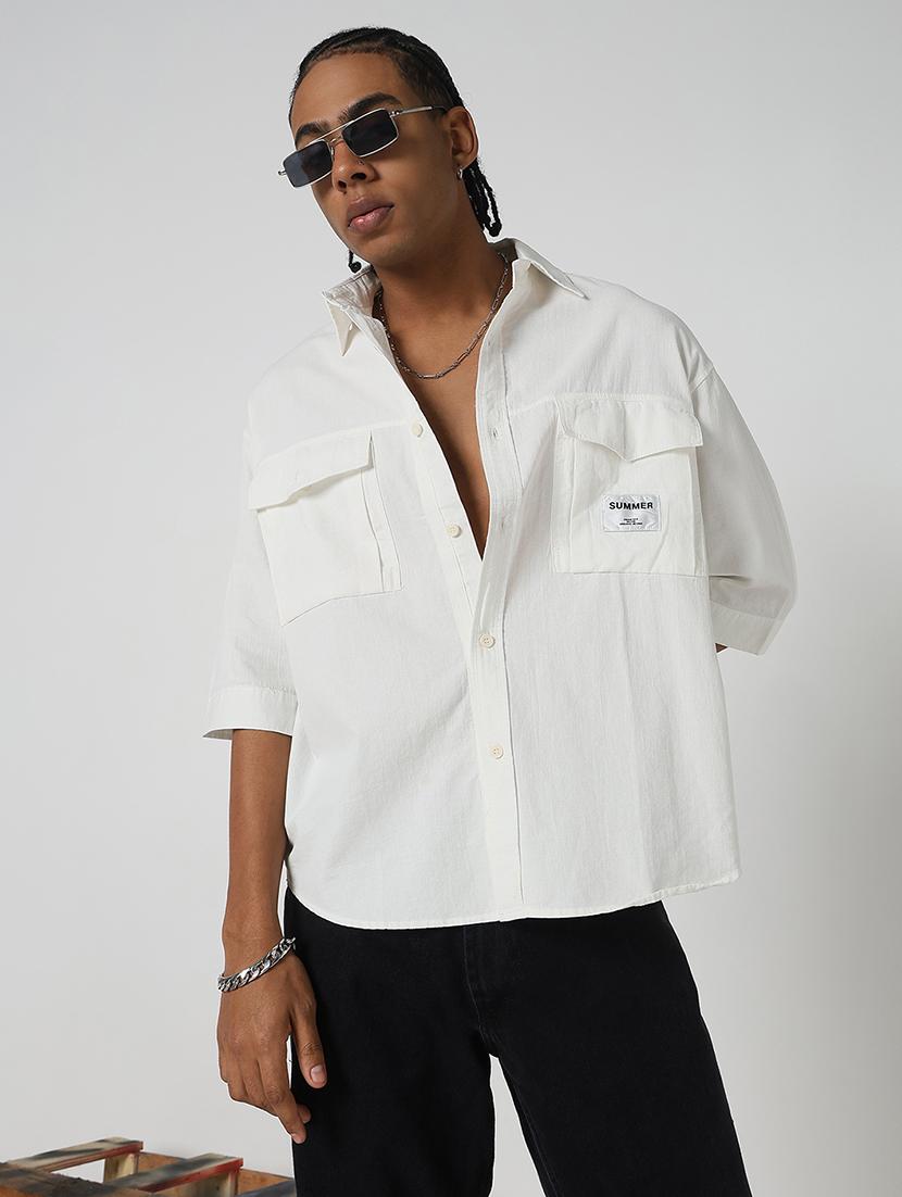 men solid short sleeve oversized casual shirt - 21843172 -  Zoom Image - 0