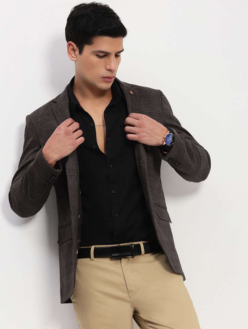 men lapel collar single breasted casual blazer
