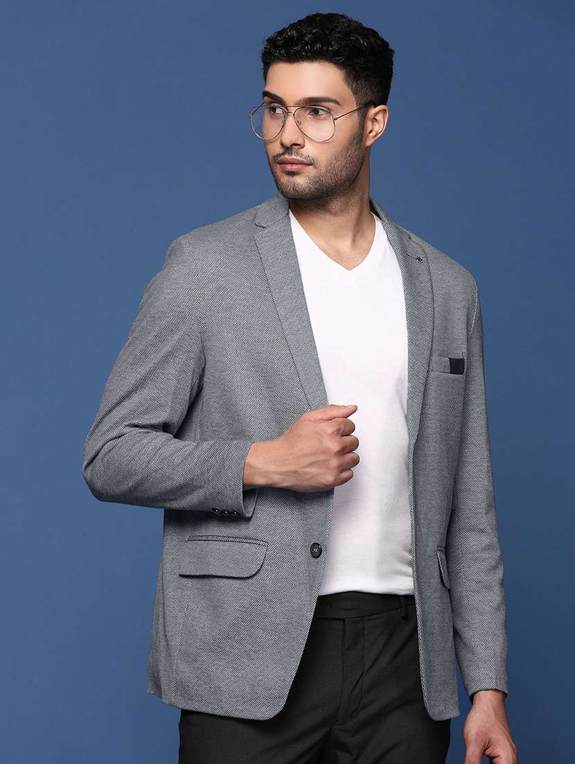 men lapel collar single breasted casual blazer