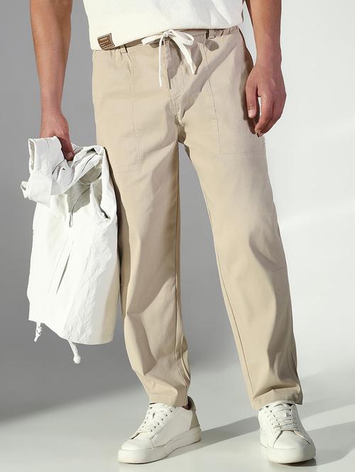 men solid low riseflat front casual trouser - 21843204 - Standard Image - 0