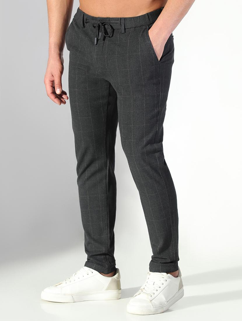 men checkered low rise flat front casual trouser - 21843207 - Standard Image - 2