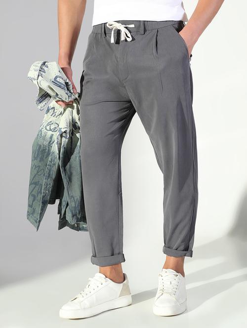 men solid low rise pleated casual trouser - 21843208 - Standard Image - 0