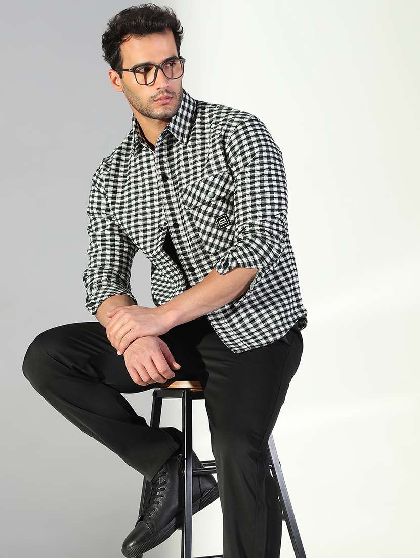 men checkered long sleeve regualr fit shacket