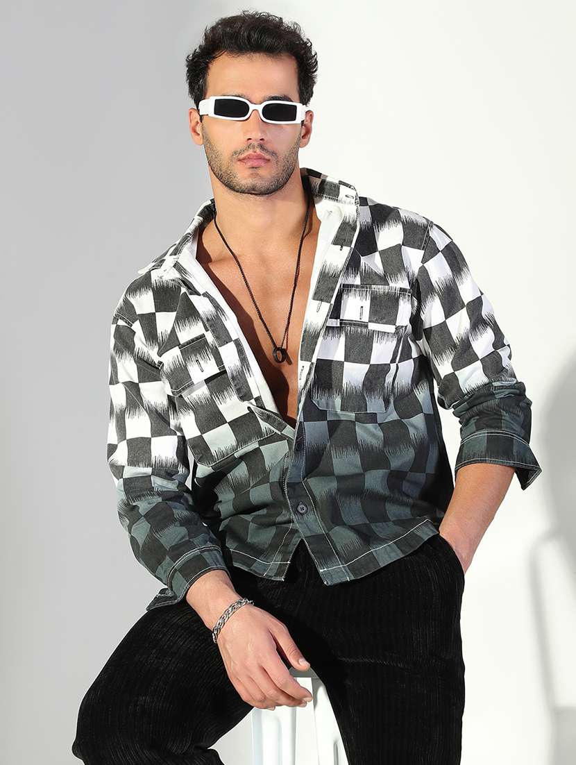 men checkered long sleeve regualr fit shacket