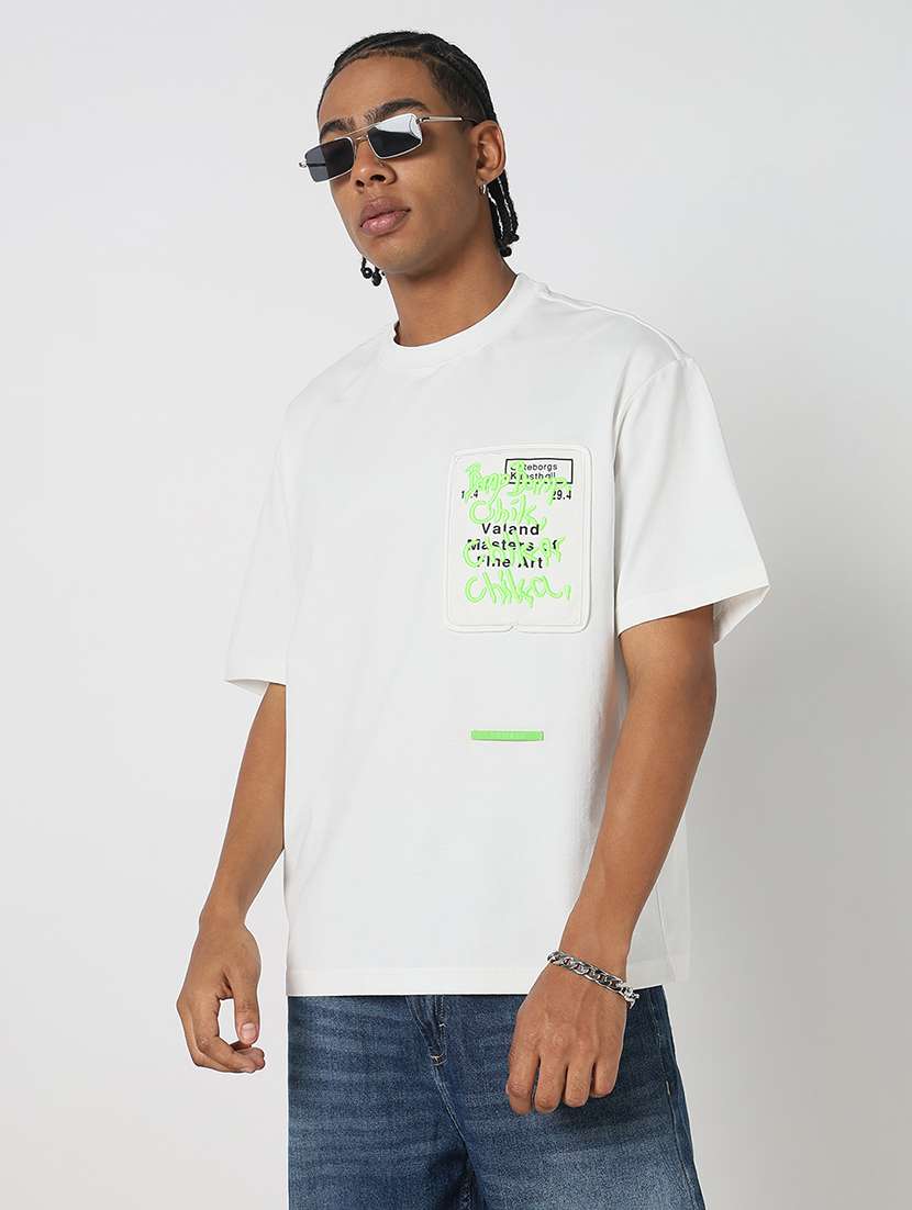 men placement print round neck oversized t-shirt