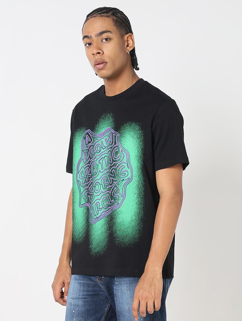 men front print round neck regular fit t-shirt - 21843285 - Standard Image - 2