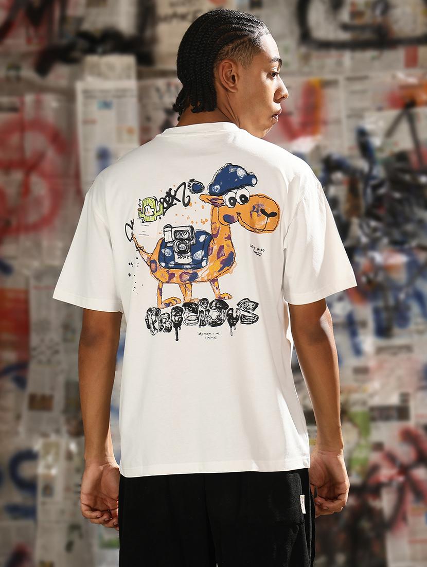 men front & back print round neck regular fit t-shirt